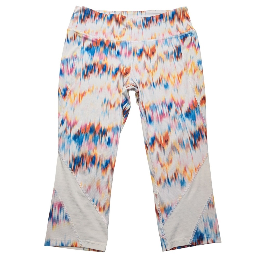 Tek Gear DryTek Cropped Leggings Womens 1X Multi Color Abstract Mesh Inset Capri